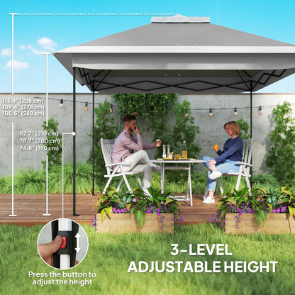 11' x 11' Pop Up Gazebo, Double Roof Foldable Height Adjustable Canopy Tent with Mesh Sidewalls, Carrying Bag, Beige
