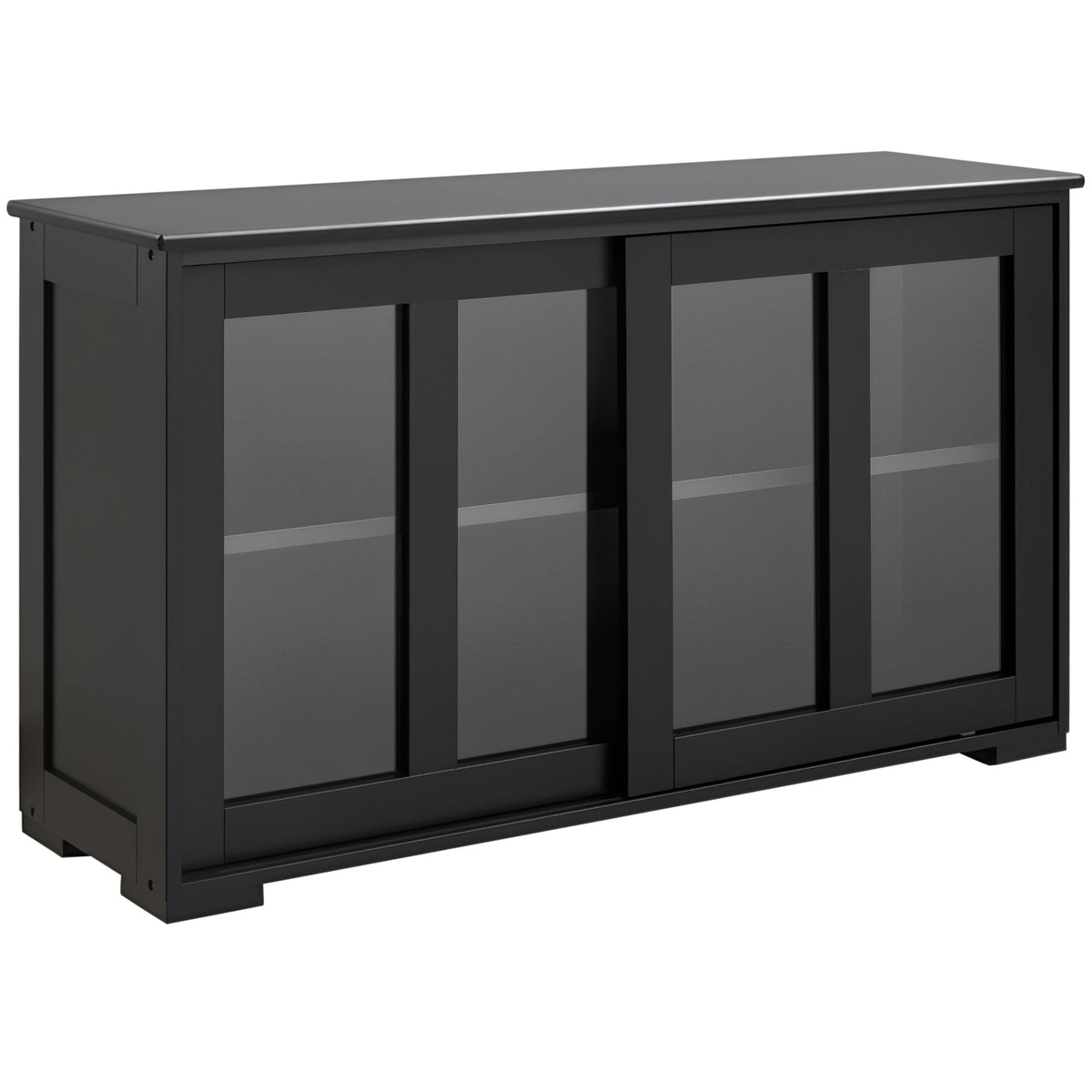 Modern Kitchen Sideboard, Stackable Storage Cabinet, Sliding Glass Door Console, Cupboard Serving Buffet for Kitchen & Dining Room, Black