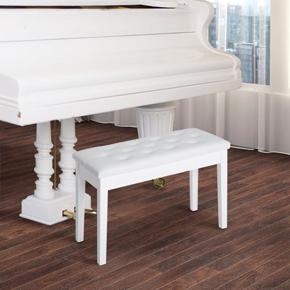 30" Piano Bench with Padded Cushion and Storage, Faux Leather Keyboard Bench with Solid Wood Legs, Black