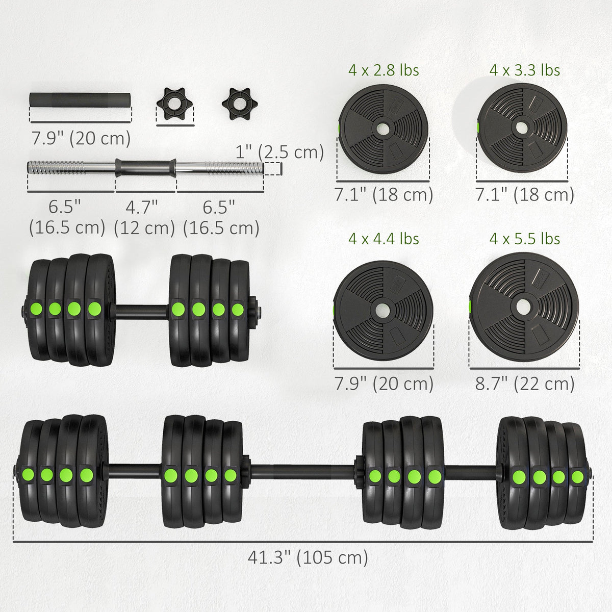 33LBS 2-in-1 Adjustable Barbell & Dumbbells Set, Weights Set with Non-slip Handles for Men and Women Home Gym Training