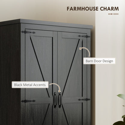 Farmhouse Kitchen Pantry Storage Cabinet, 64" Freestanding Kitchen Pantry Cabinet with Drawers, Distressed Black