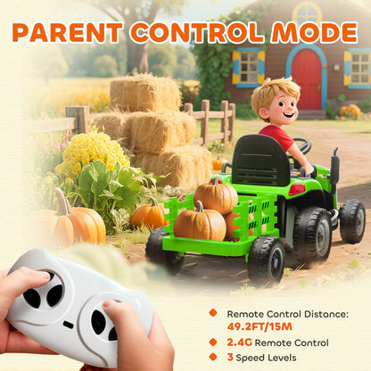 12V Kids Ride On Tractor with Trailor, Remote Control, Music, Lights, Shifter, for Kids Ages 3-8 Years, Blue