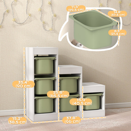 3 Layers Toy Storage Organizer Kids Bookshelf Children Toy Storage w/ 6 Plastic Bins, Green