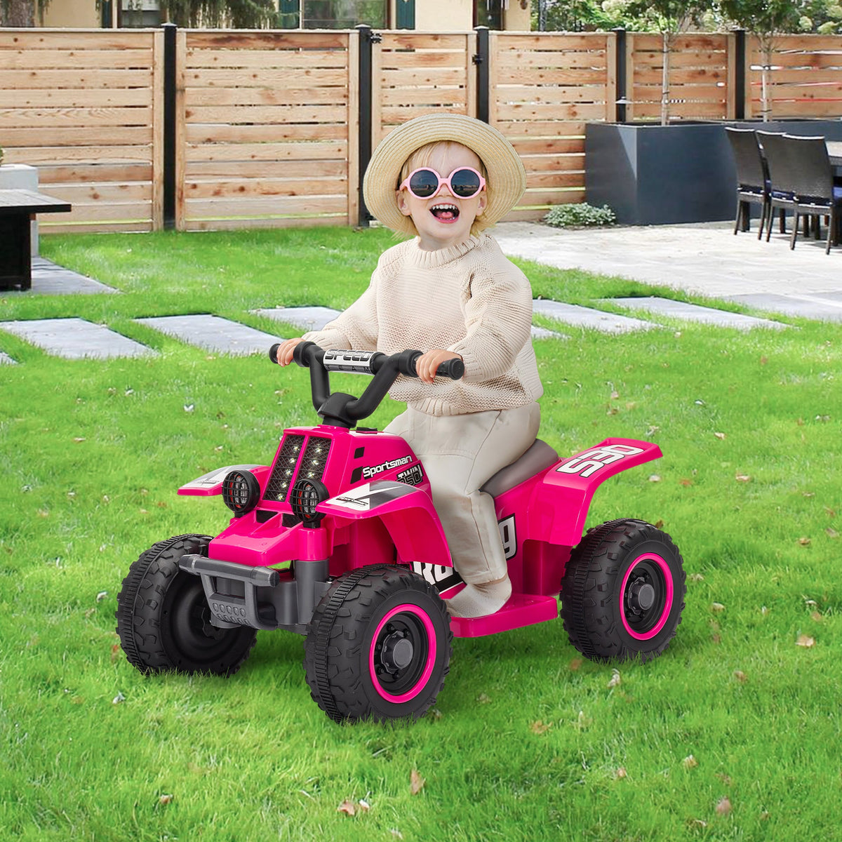 6V Kids ATV Quad, 4 Wheeler Battery Powered Electric Ride on Car w/ Lights, Forward Backward, Black