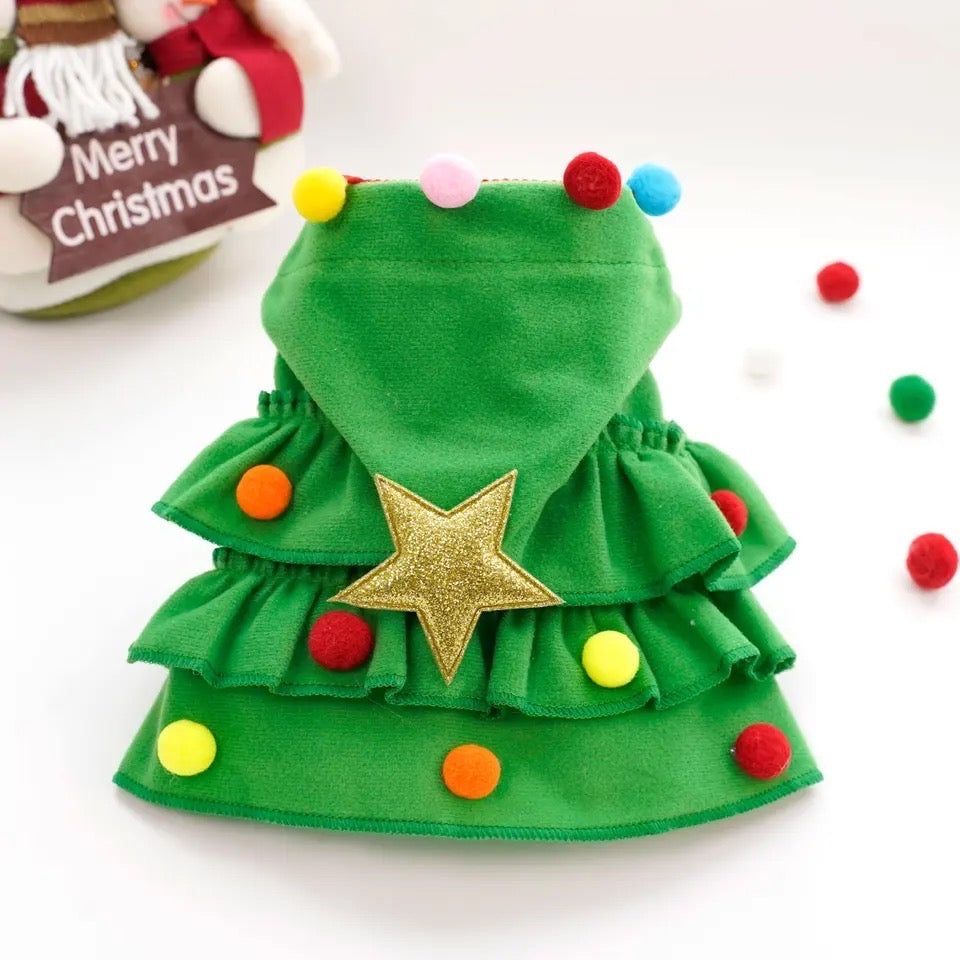 Shining Star Holiday Dog Hoodie Cloak | Christmas Tree Outerwear