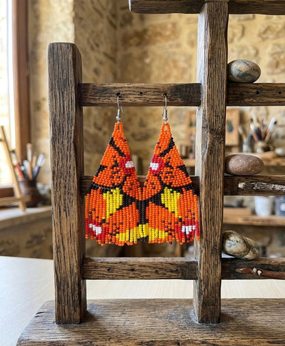 Flower Fringe Beaded Earrings (Orange)