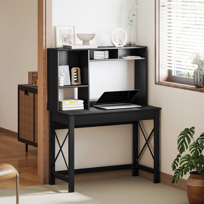 Sloan Computer Desk with Hutch and Storage Shelves-Black