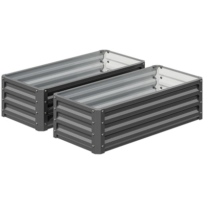 Galvanized Raised Garden Beds, Outdoor Planter Box, Set of 2, for Flowers, Herbs and Vegetables, Black