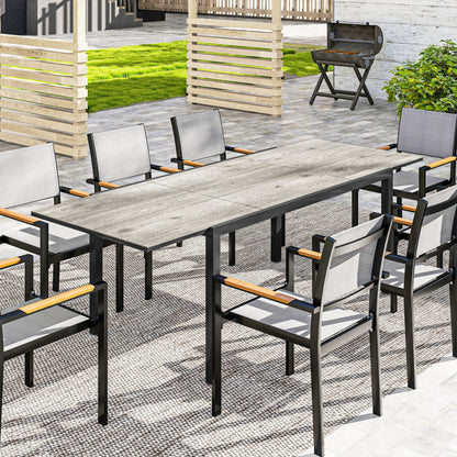 63"-94.5" Extendable Patio Dining Table for 6-8 Person, Outdoor Dining Table with Aluminium Edging, Steel Frame, Brown