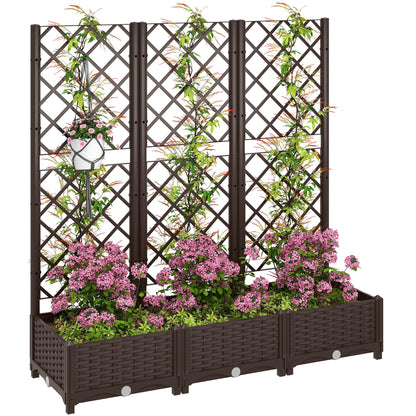 Raised Garden Bed with Trellis, Plastic Raised Flower Bed with Drainage Holes and Drain Plugs, 16" x 16" x 48"