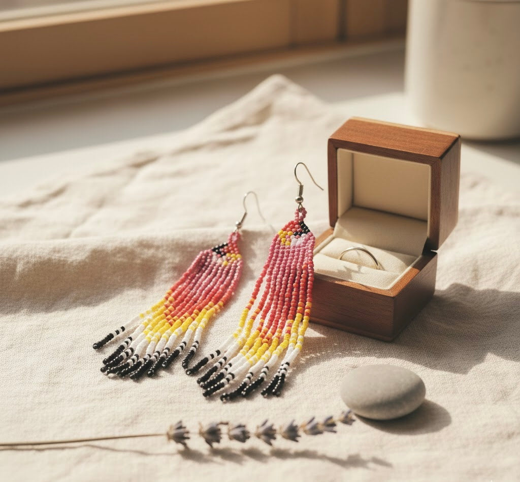 Pink Firebird Spirit Beaded Earrings