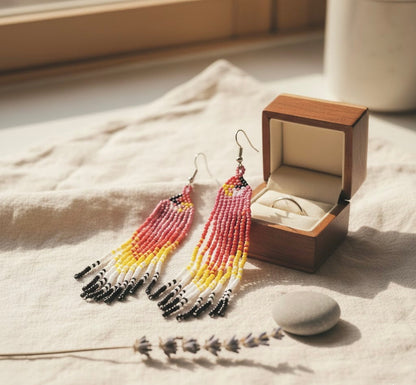 Pink Firebird Spirit Beaded Earrings