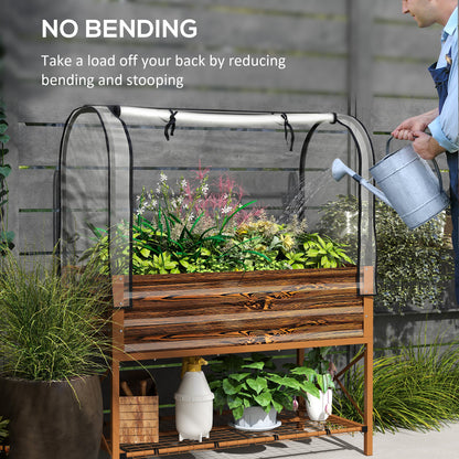 Raised Garden Bed with Cover, Metal Elevated Planter Box with Bottom Shelf and Liner, Black