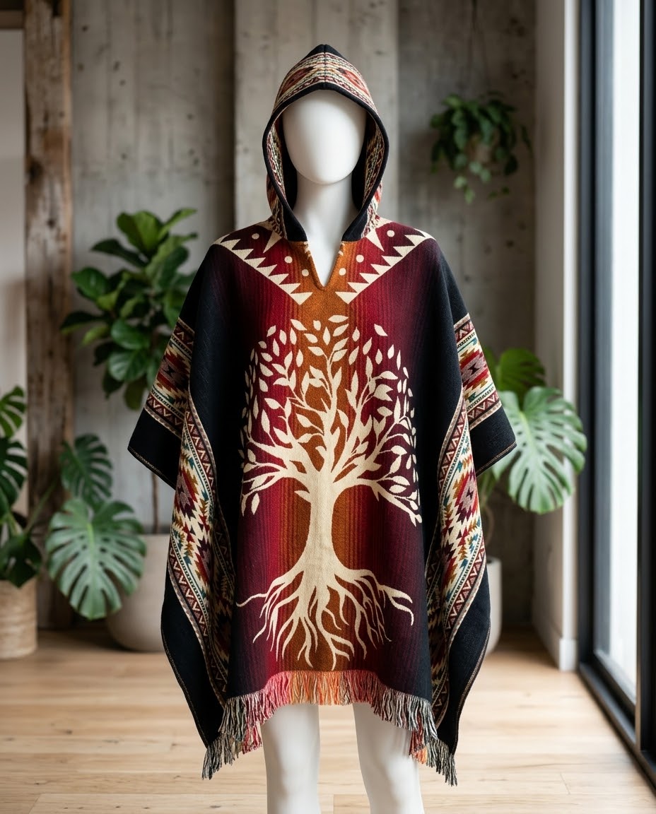 Tree of Life Wool Poncho