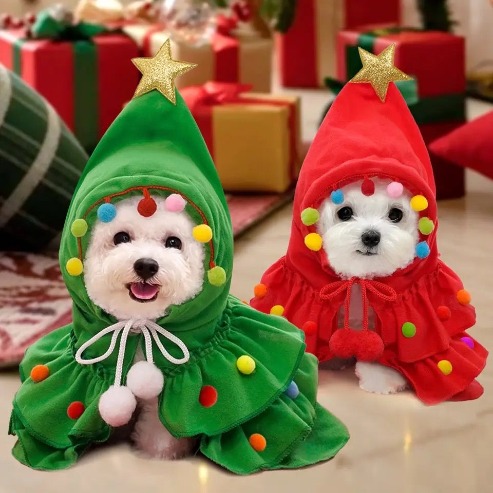 Shining Star Holiday Dog Hoodie Cloak | Christmas Tree Outerwear