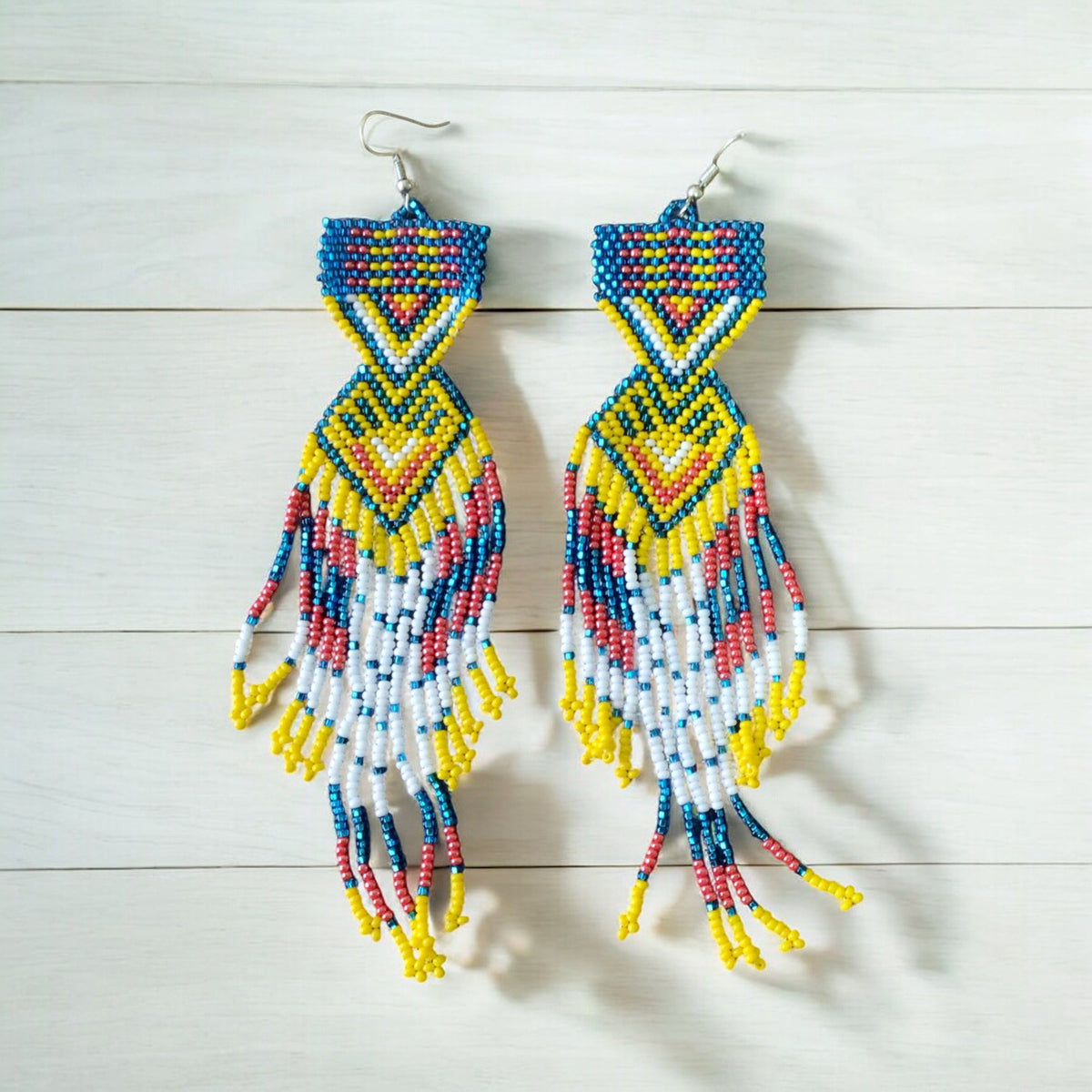 Sky blue and yellow Sunset Path Beaded Earrings