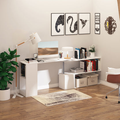 55" Corner Computer Desk, 360° Rotating L-Shaped Desk, Home Office Workstation with 3-Tier Shelves, Bookshelf, Black