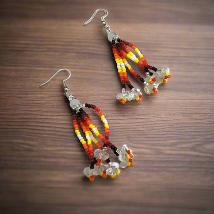 Silver Six-Strand Beaded Cascade Earrings