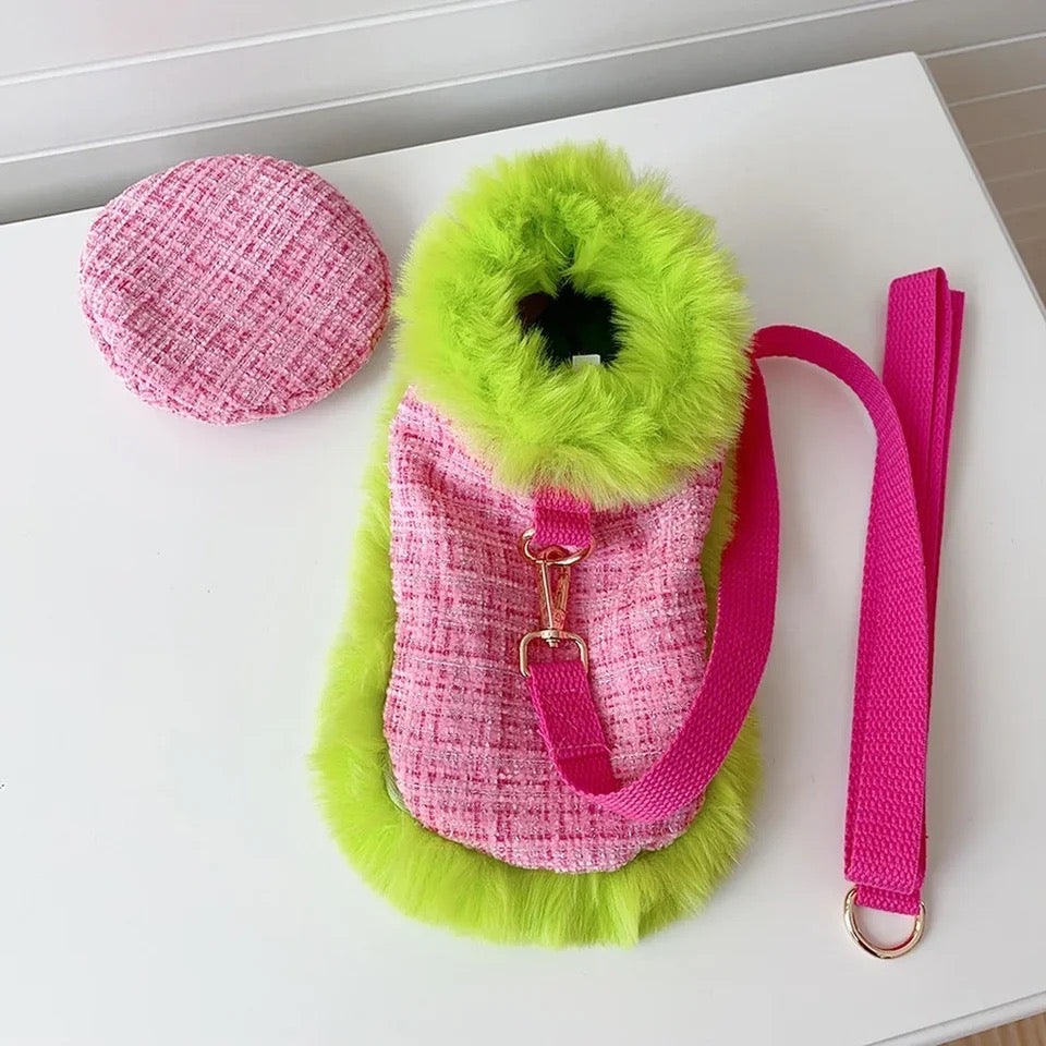 Plaid Harness Set | Dog Harness Leash and Hat Set