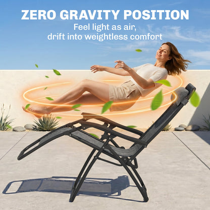 Zero Gravity Chair Set of 2 Patio Chair with Side Table Cupholders and Pillows for Pool, Backyard, Lawn, Black