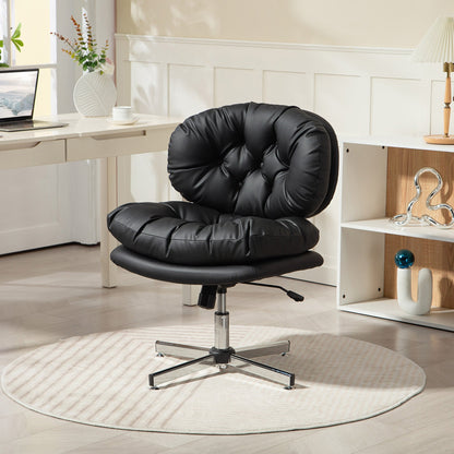 Computer Desk Chair, Armless Office Chair with Wide Padded Seat and Adjustable Height, Cream White