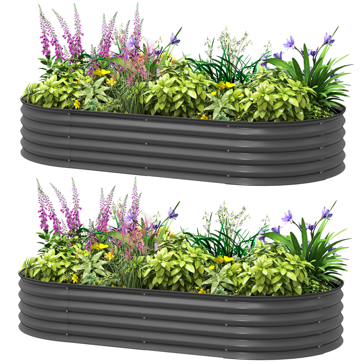6' x 3' x 1' Large Outdoor Planter Box, Galvanized Raised Garden Bed with Metal Plant Stake, Dark Grey