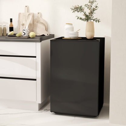 4.5 Cu Ft Mini Fridge with Freezer, Wheels, Single Door Refrigerator, Adjustable Thermostat, Reversible Door, Black