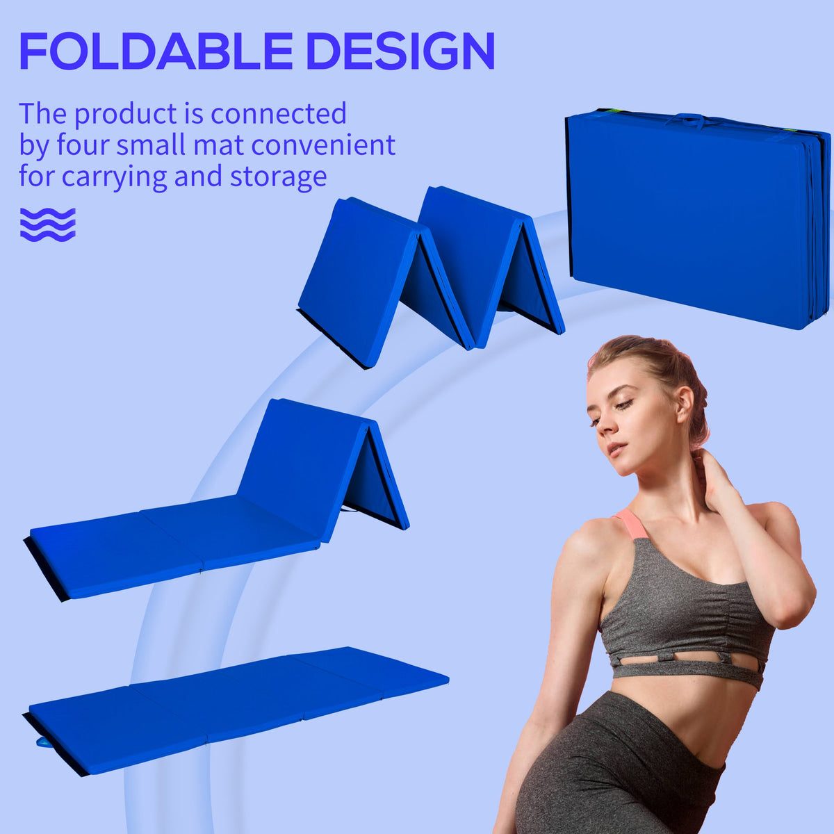 4'x10'x2" Folding Gymnastics Tumbling Mat, Exercise Mat with Carrying Handles for Yoga, MMA, Martial Arts, Dark Blue