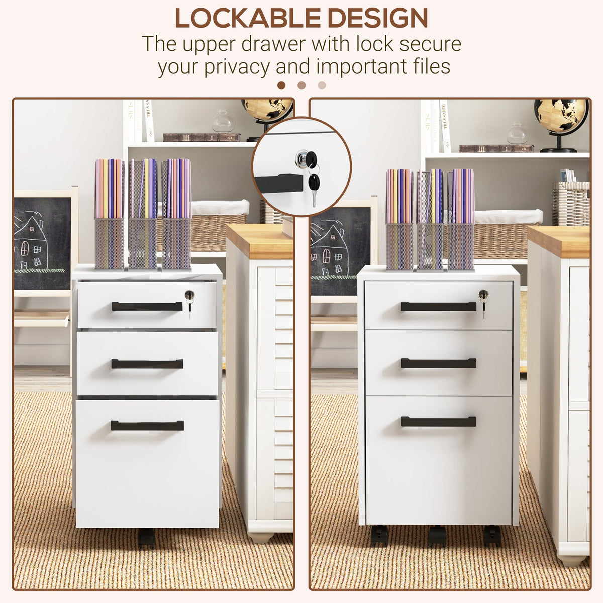 Lockable Vertical File Cabinet with Lock, 3 Drawer Filing Cabinet with Hanging Bars for Letter and A4 Size, Black