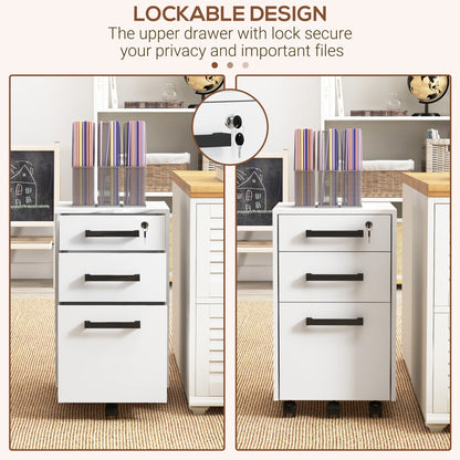 Lockable Vertical File Cabinet with Lock, 3 Drawer Filing Cabinet with Hanging Bars for Letter and A4 Size, Black