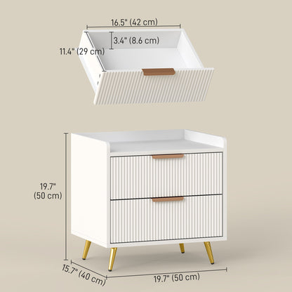 Bedside Table, Nightstand with 2 Drawers, Side End Table with Metal Legs for Bedroom, Black