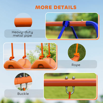 4 in 1 Metal Swing Set with Double Swings, Glider, Slide, Ladder for Backyard, Outdoor, Playground, Multicoloured