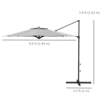 10 FT Cantilever Umbrella, Aluminum Hanging Offset Umbrella with 360°Rotation, Crank, Tilt, Cross Base, Grey