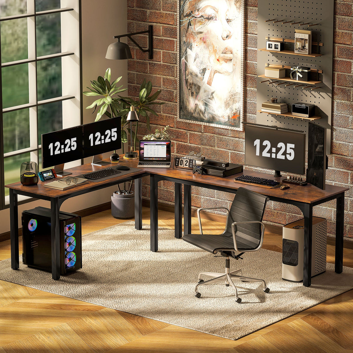 71" Computer Desk, Desktop Desk with Metal Legs, Distressed Black