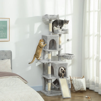 Cat Tree, 70" Multi-Level Cat Tower with 2 Condos, 2 Perches, Hammock, Toy Balls, Scratching Posts and Board, Dark Grey