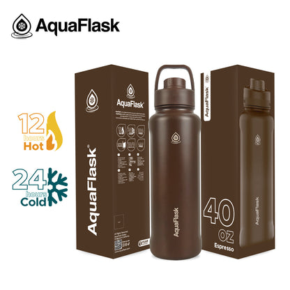 AquaFlask 1080ml (40oz) Stainless Steel Water Bottle with Sports Lid – Hot & Cold, Leakproof, BPA-Free