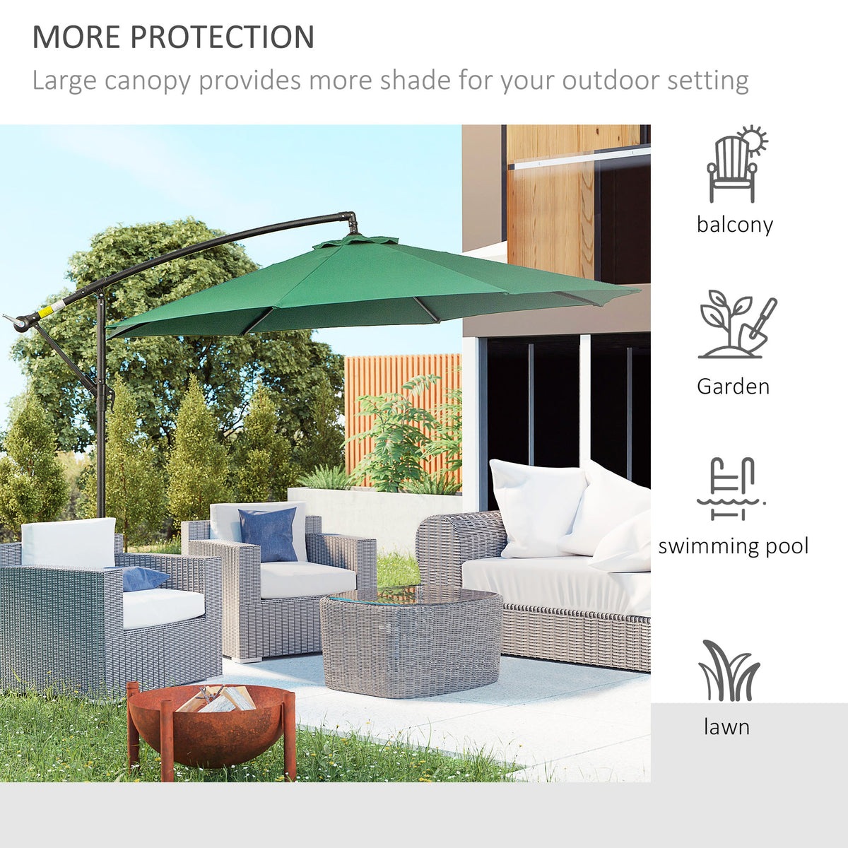 9.7ft Offset Patio UmbrellaCantilever Parasol with Crank Handle, 8 Ribs and Cross Base for Outdoor, Sun Shade, Black