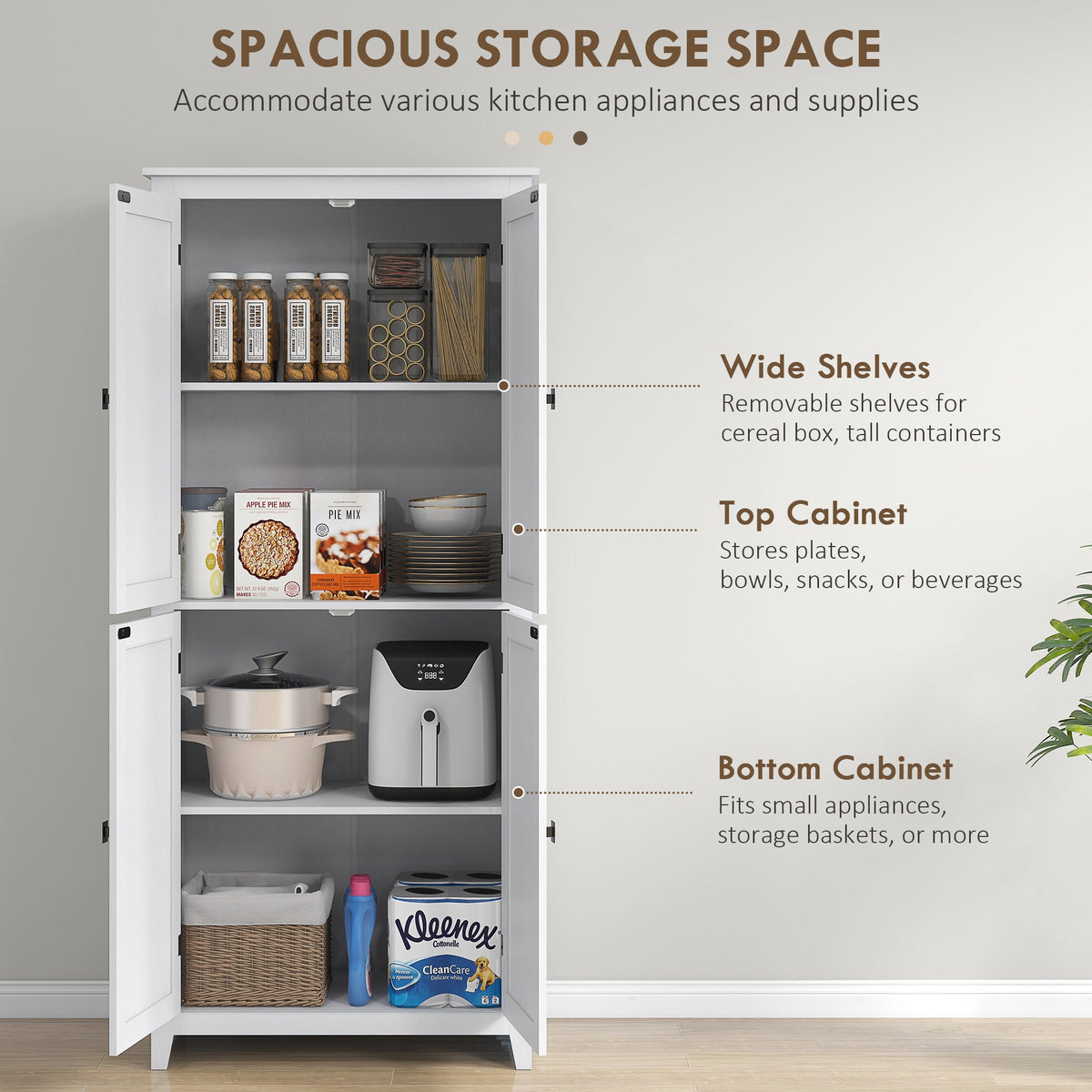 72" Freestanding Storage Cabinet, Kitchen Pantry Cabinet with Doors and Shelves for Dining Room, Natural