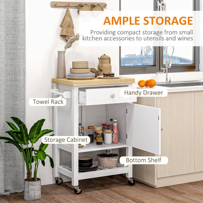 Kitchen Cart on Wheels, Rolling Kitchen Island Cart with Wood Top, Towel Rack, Drawer and Shelf for Dining Area, Grey