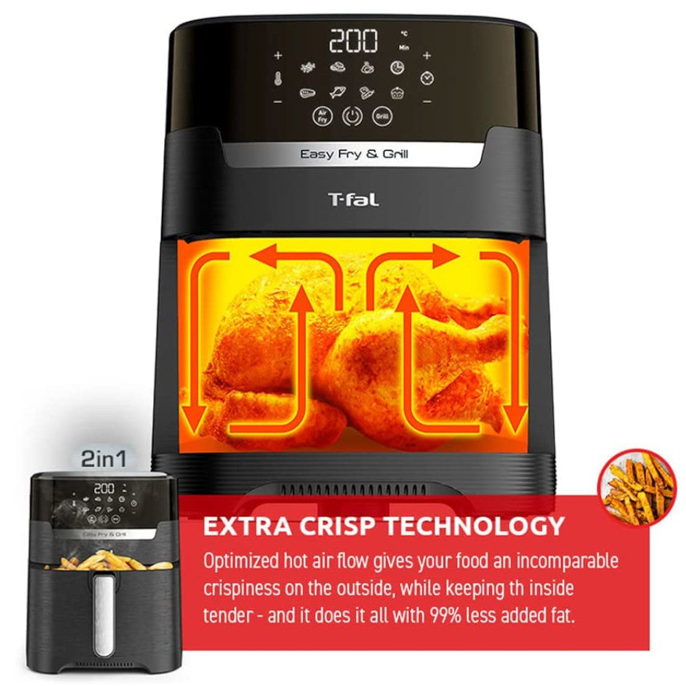 T-FAL EY505850 Easy Fry Air Fryer & Grill 2 in1 XL Air Fryer