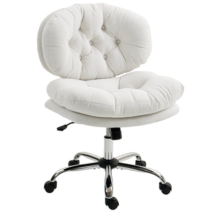 Computer Desk Chair, Armless Office Chair with Wide Padded Seat and Adjustable Height, Cream White