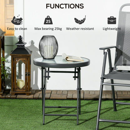 18" Outdoor Round Folding Table, Garden Side Table with Tempered Glass Top for Camping, Party, Weddings, Black