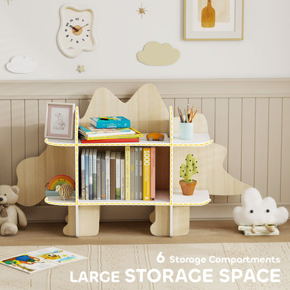 Dinosaur Themed Kids Bookshelf, 2 Tier Kids Bookcase, for Playroom, Bedroom, Living Room, Kids Room, Natural