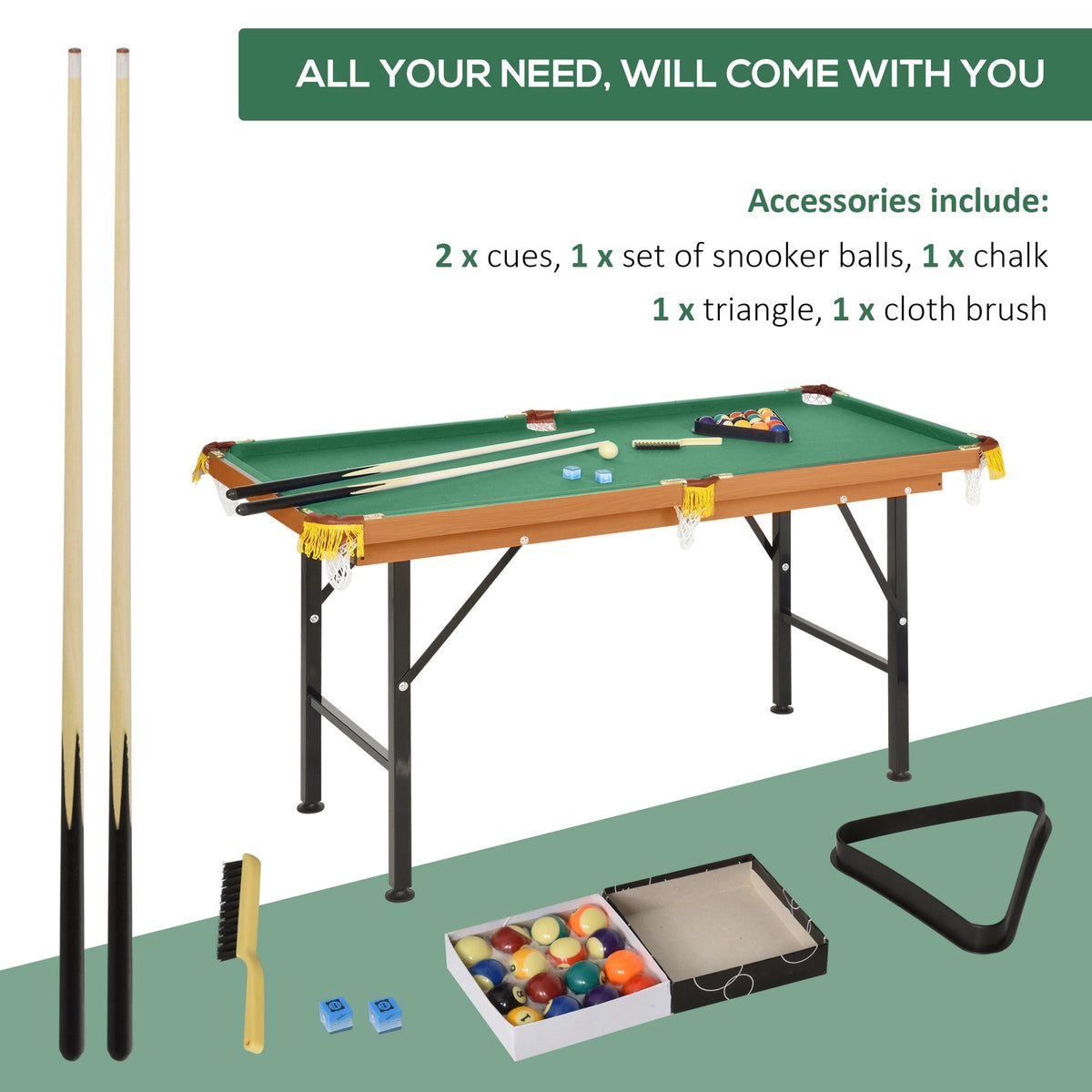 55" Mini Pool Table Portable Billiard Table Includes Cues, Ball, Chalk, Rack, Blue