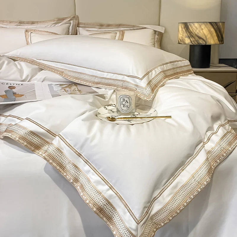 Royal Retreat Gold Edging Embroidered 1000 TC Duvet Set - White