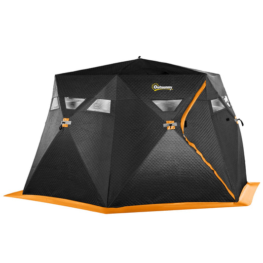 4 Person Insulated Ice Fishing Shelter, Pop-Up Portable Ice Fishing Tent with Carry Bag and Two Doors for -22℉, Black