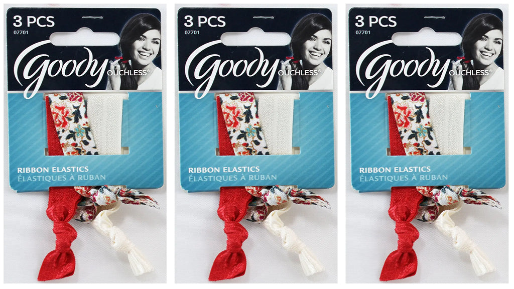 Goody WoMens Ouchless Ribbon Elastics Vintage Floral White 3 Count