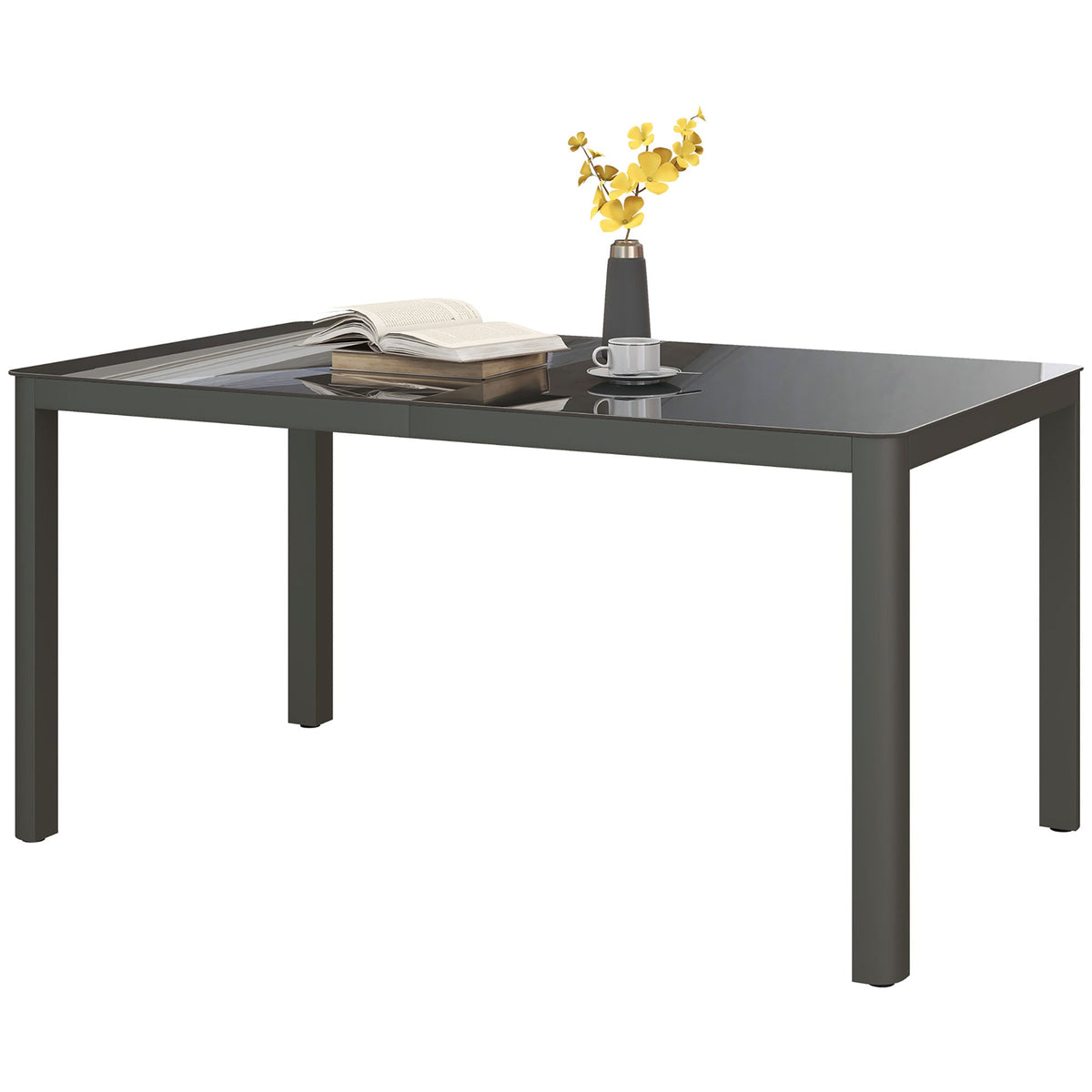 59" x 35" Aluminium Outdoor Dining Table for 6, with Glass Tabletop, Grey