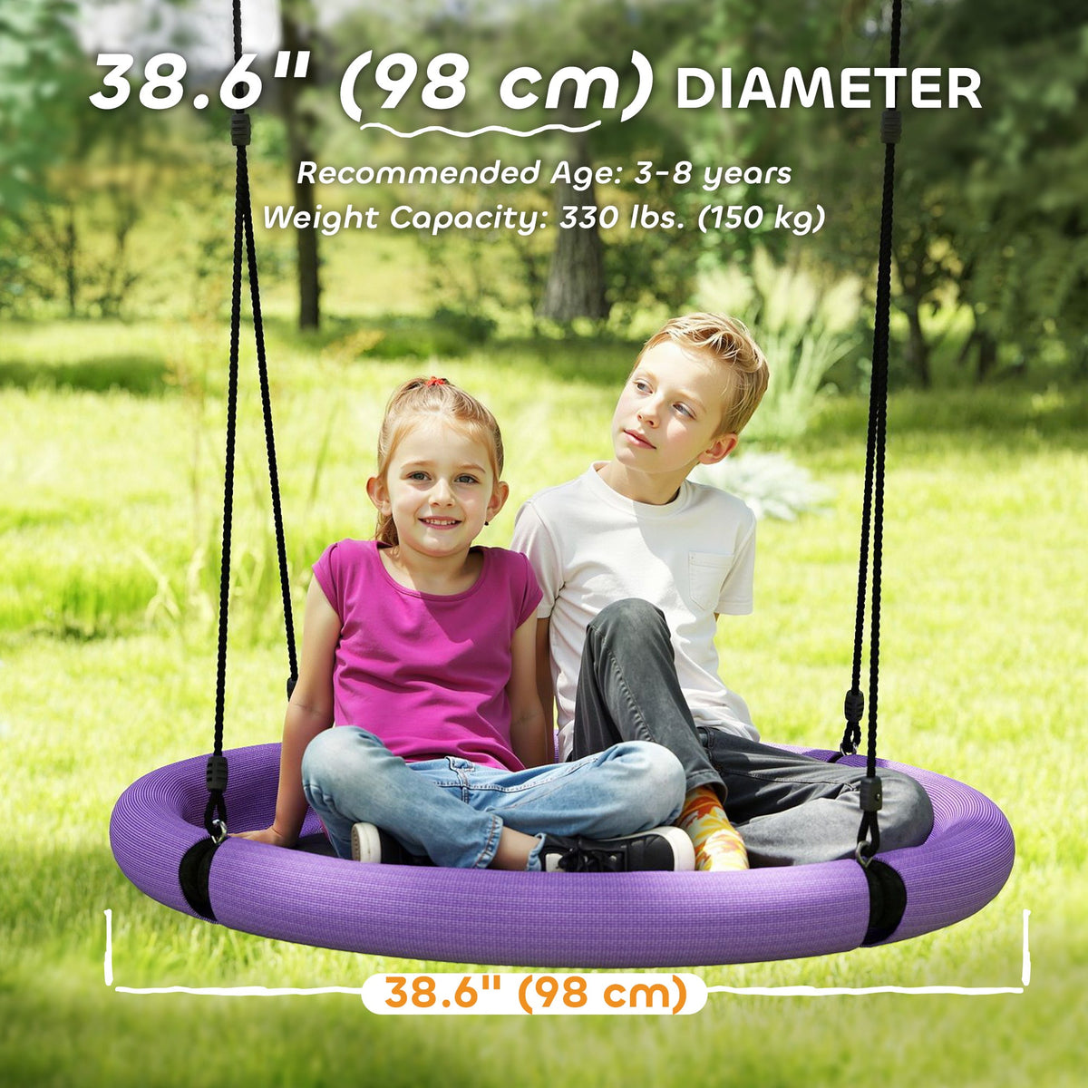 100cm Diameter Nest Seat for Kids with Height Adjustable Hanging Ropes for Outdoor, Playground, Garden, Green