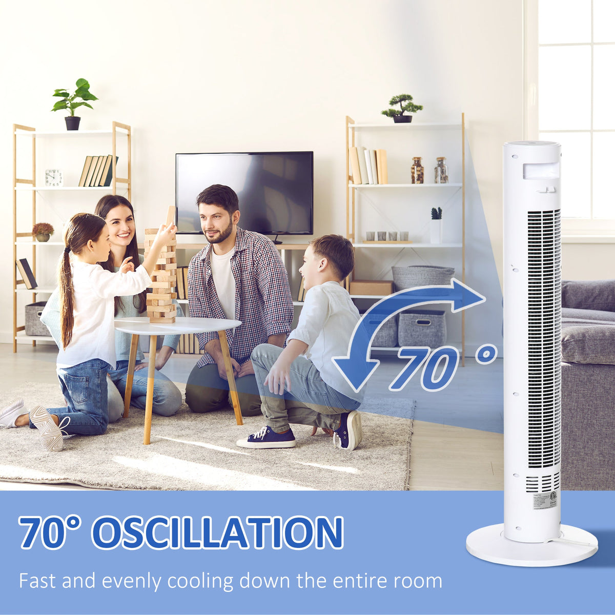 Freestanding Tower Fan Cooling for Home Bedroom with 3 Speed, 12h Timer, Oscillating, LED Sensor Panel, Remote Controller, Black